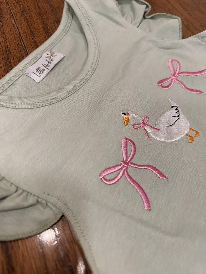 Sage Embroidered Goose Dress