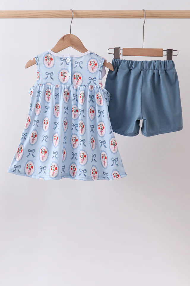 Strawberry Embroidery Ruffle Shorts Set