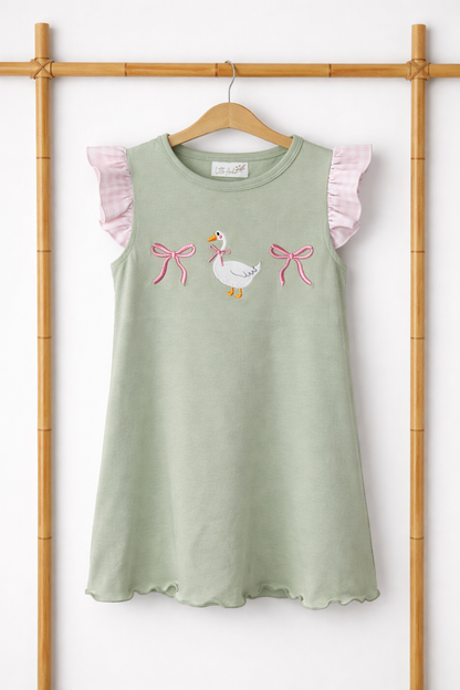 Sage Embroidered Goose Dress