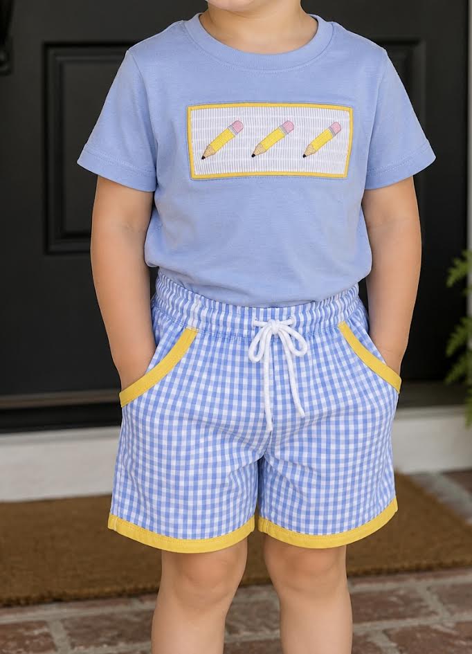 Blue Pencil Smocked Short Set