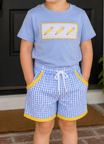 Blue Pencil Smocked Short Set
