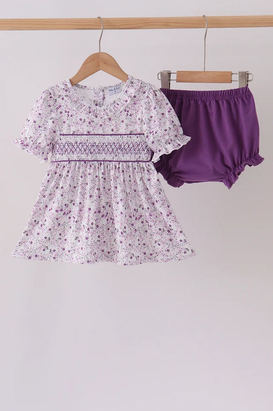 Short Sleeve Purple Floral Bloomer Set