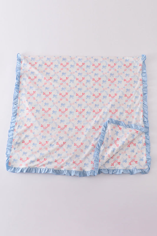Blue Bow Lattice Print Blanket