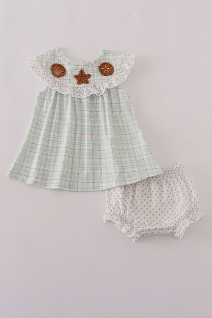 Sea Shell French Knot Ruffle Bloomer Set