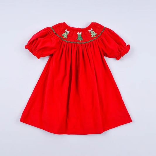 Hand Smocked Red Christmas Tree Dress