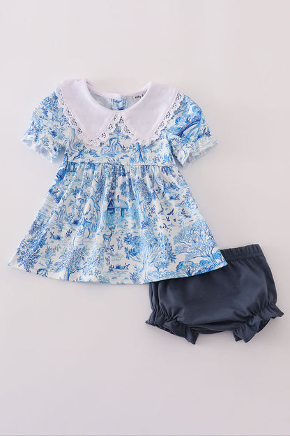 Blue Willow Toile Bloomer Set