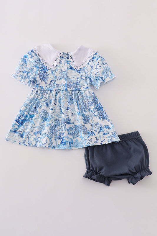 Blue Willow Toile Bloomer Set