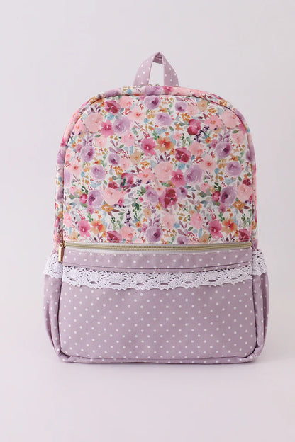 Purple Floral Print Canvas Backpack - Small
