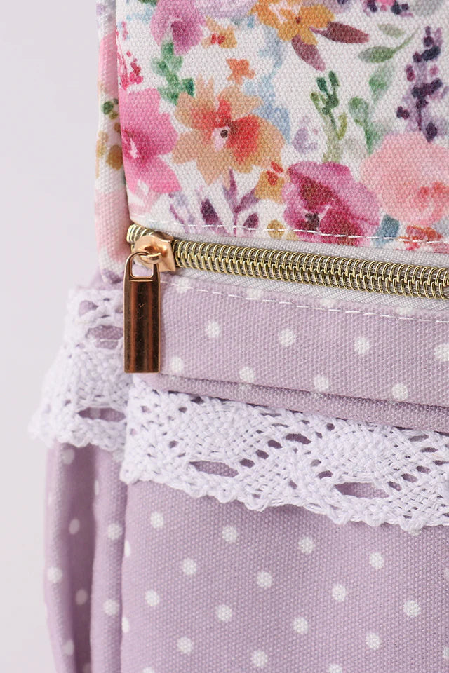 Purple Floral Print Canvas Backpack - Small