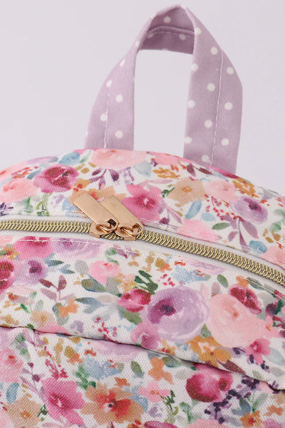 Purple Floral Print Canvas Backpack - Regular