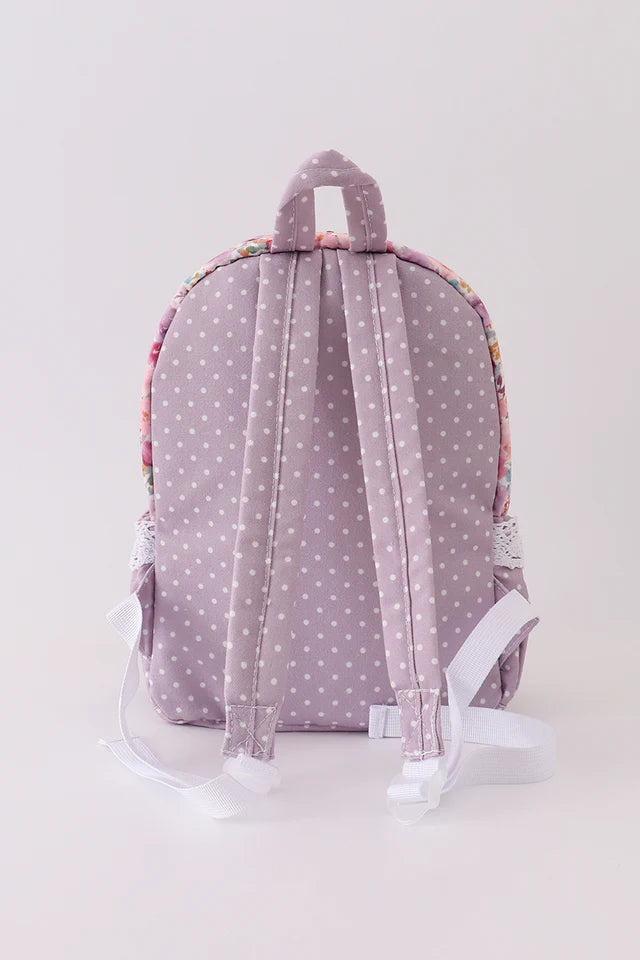 Purple Floral Print Canvas Backpack - Regular