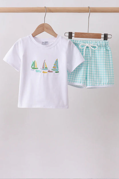 Sailboat Embroidery Short Set