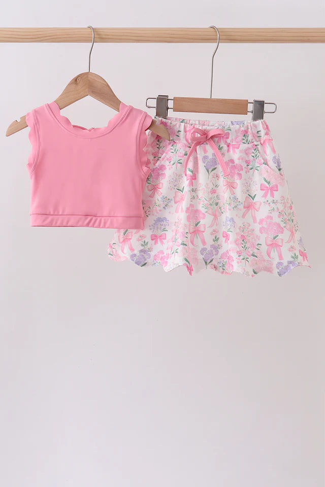 Pink Floral Skorts Set