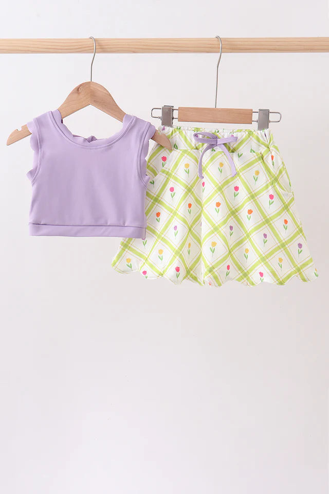 Purple Floral Skorts Set