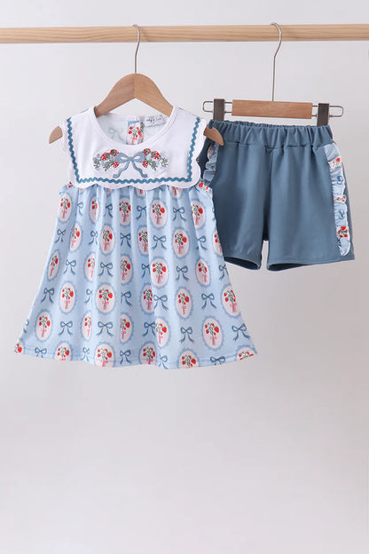 Strawberry Embroidery Ruffle Shorts Set