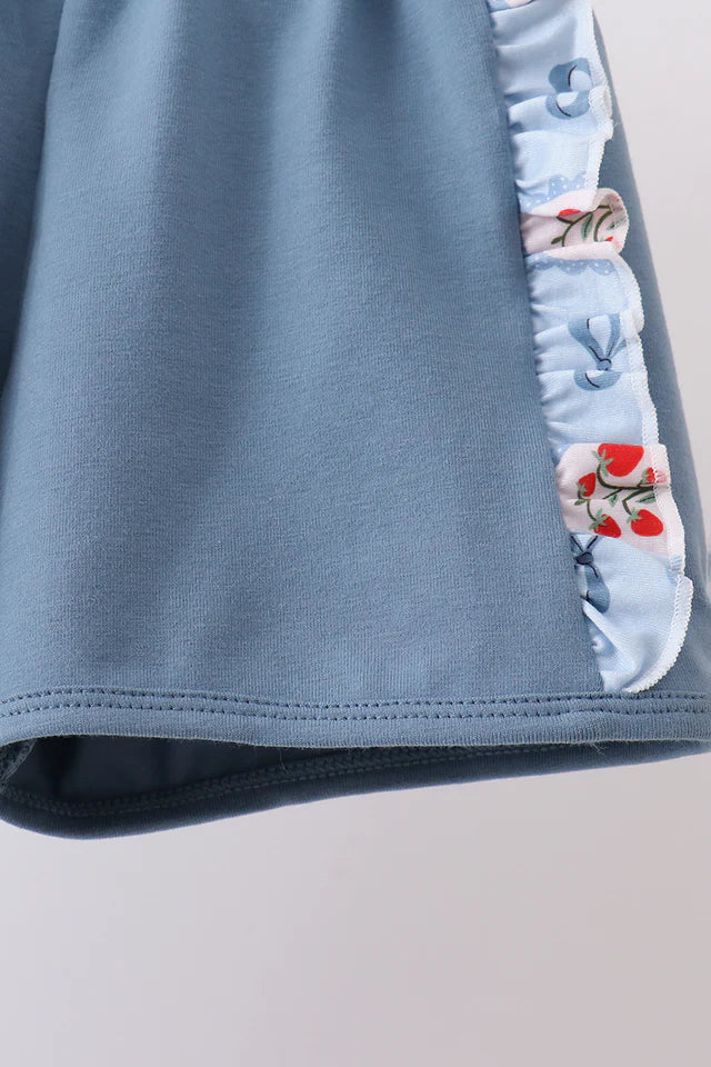 Strawberry Embroidery Ruffle Shorts Set