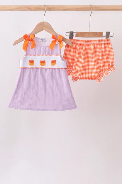 Candy Corn Smocked Bloomer Set