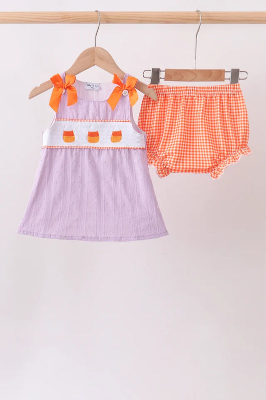 Candy Corn Smocked Bloomer Set