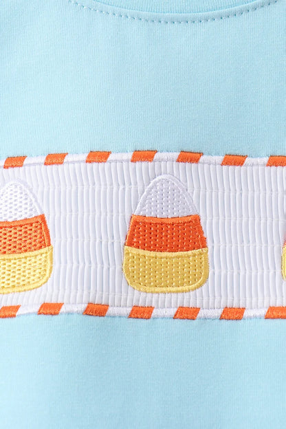 Candy Corn Smocked Gingham Shorts Set