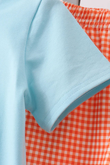 Candy Corn Smocked Gingham Shorts Set